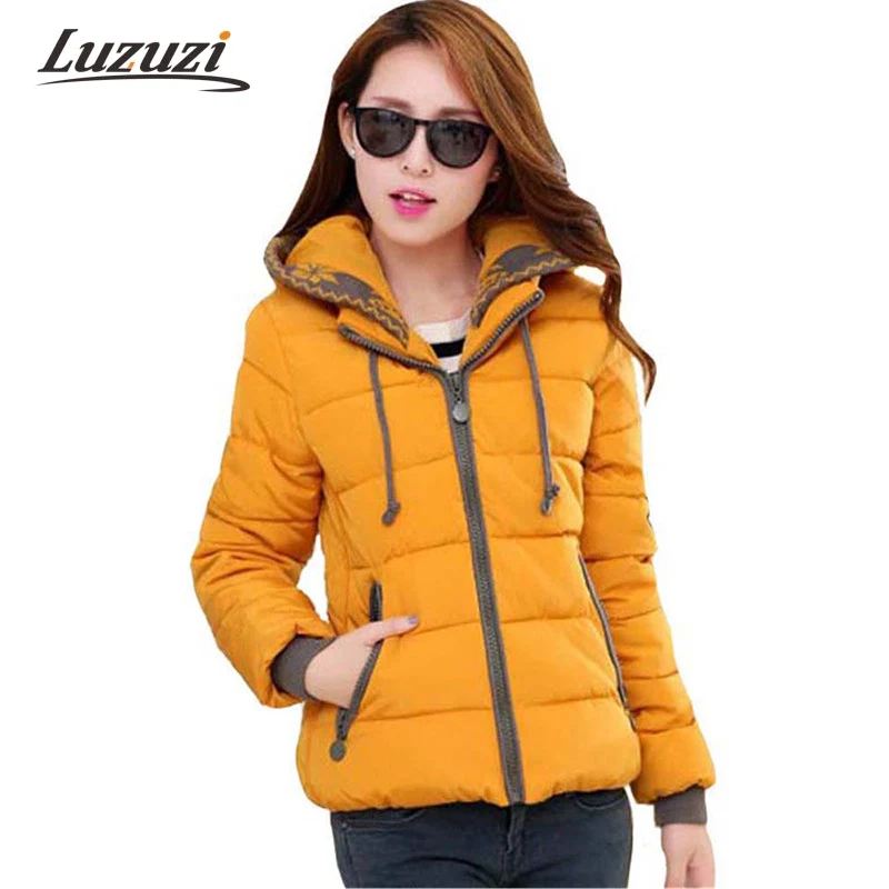 Women winter jackets and coats hooded cotton padded parka short slim