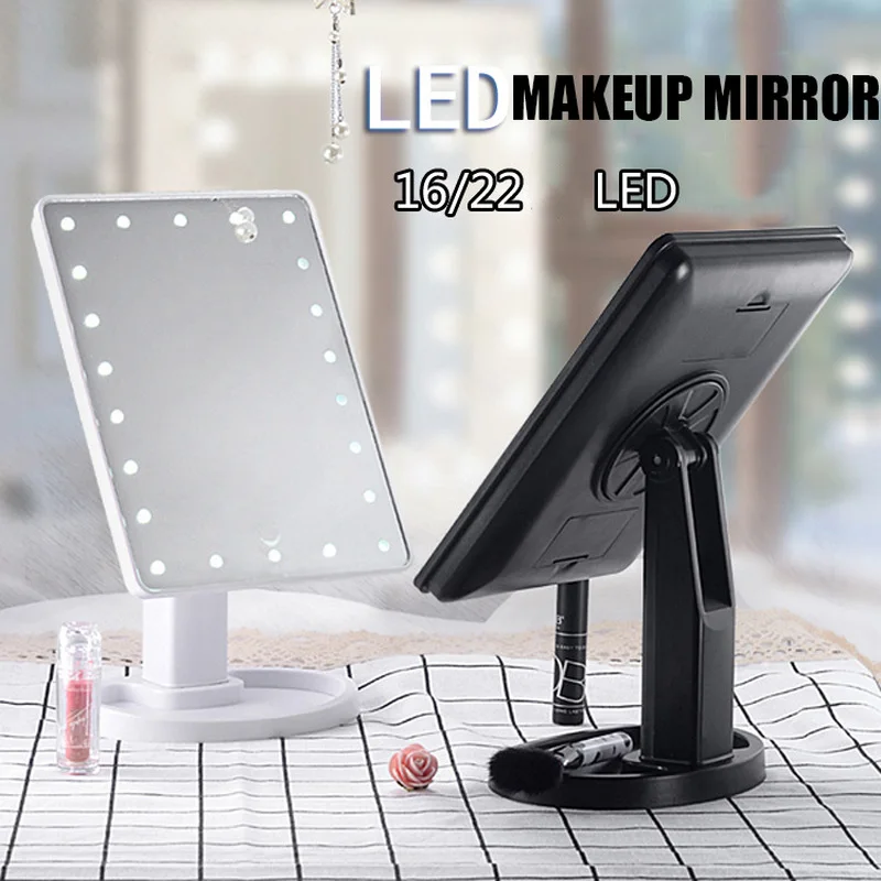 

Professional LED Touch Screen Make Up Mirror Luxury Mirror with 16/22 LED Lights 180 Degree Adjustable Table Makeup Mirrors