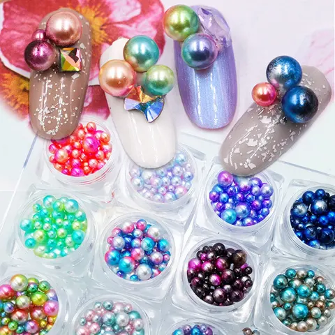Conjunto de Pérolas Japonês da Arte do Unha Novo Caixas Unha Art Sereia Sinfonia Bola 3d Pérolas Cores Misturadas Estilo Faça Você Mesmo Decoração Kit 12 – Set