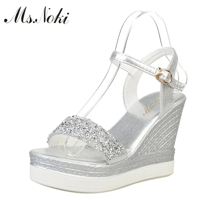 Ms.Noki high heels sandals women shinning glitter silver gold ... Ms.Noki high heels sandals women shinning glitter silver gold platform wedges 2017 summer ladies