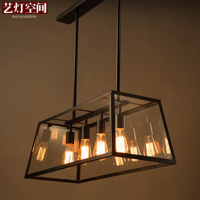 Retro Loft Iron Chandelier Rectangular Glass Box Restaurant Caf Retro Loft Iron Chandelier Rectangular Glass Box Restaurant Caf Creative Personality Living Room Lights Chandeliers