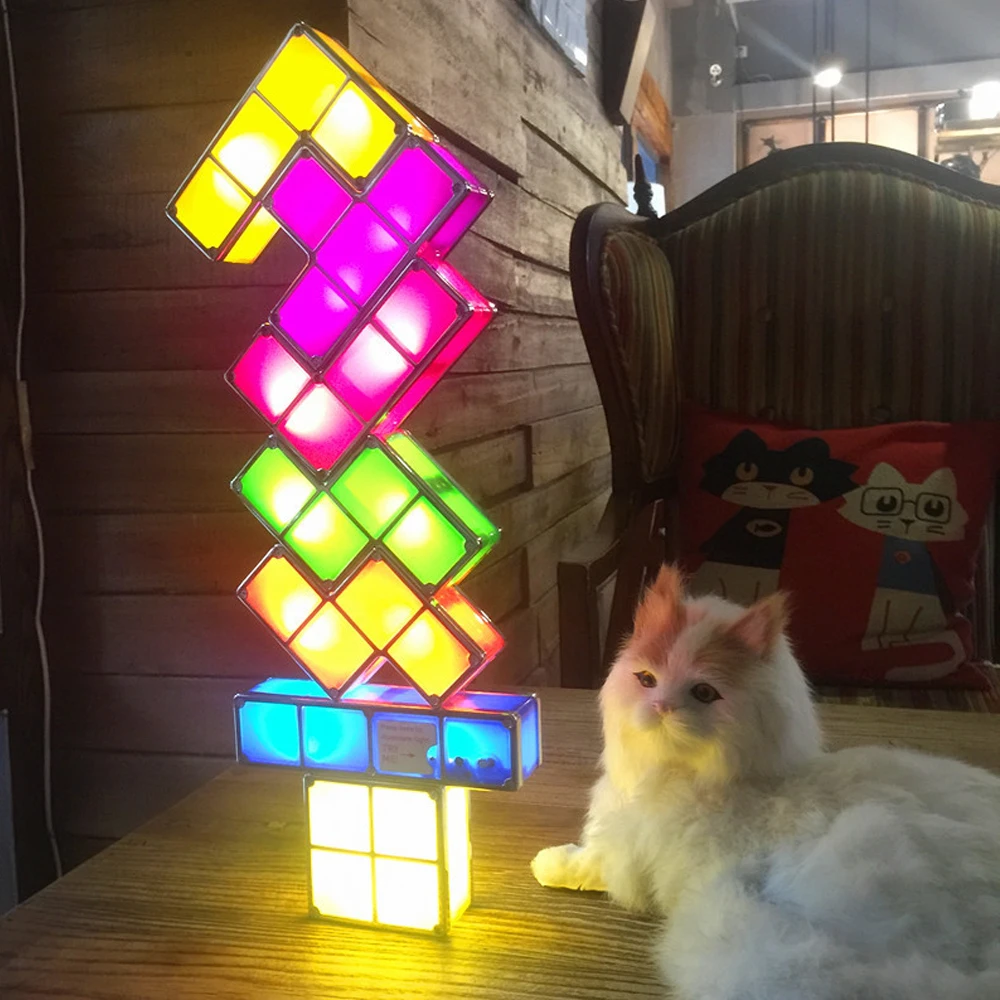 

DIY Tetris Lamp Puzzle Light Stackable LED Desk Lamp Constructible Block LED Light Toy Retro Game Tower Block Baby NightLight