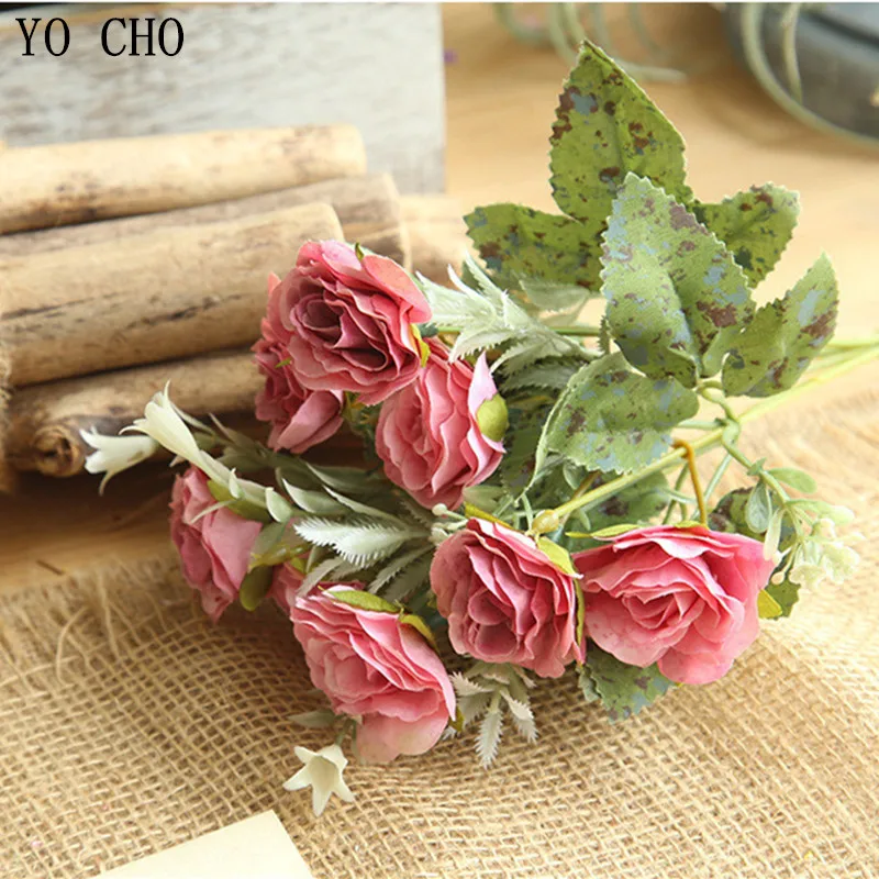 YO CHO Cheap Flower Artificial Flower European Vivid Rose Bouquet Silk Flower For Wedding Balcony Desktop Home Decor Fake Flower YO CHO Cheap Flower Artificial Flower European Vivid Rose Bouquet Silk Flower For Wedding Balcony Desktop Home Decor Fake Flower
