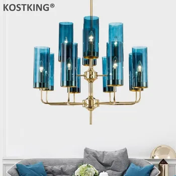

Modern luxury glass chandelier lighting 6-15 heads blue/Cognac nordic hang lamp living dining room bedroom indoor light fixture
