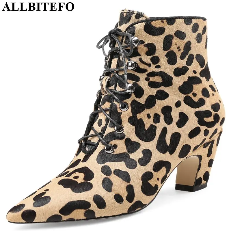 

ALLBITEFO fashion brand high heels party women boots Horse hair pointed toe ankle boots for women winter snow girls boots