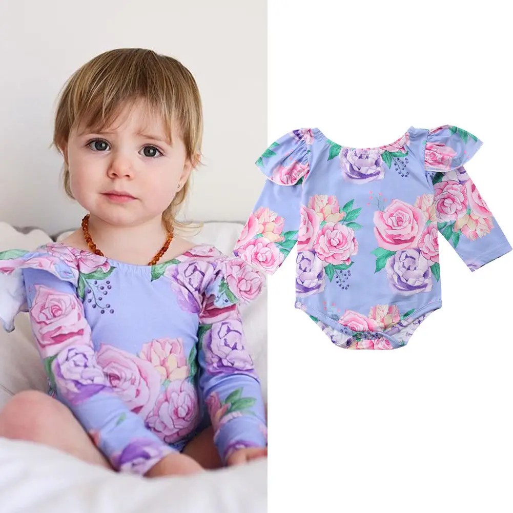 Newborn Infant Baby Girls Lovely Sweet Romper Long Sleeve Flowers Print