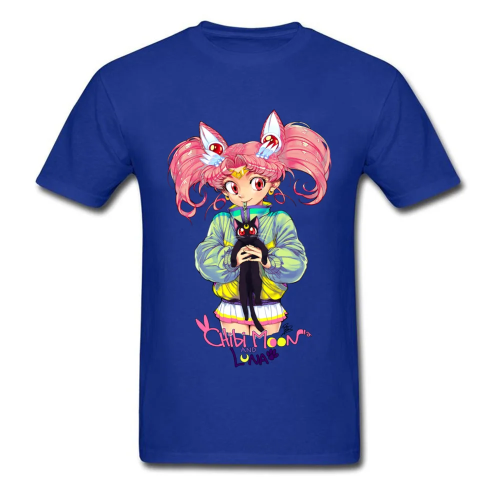 Chibi Moon Luna Geek Short Sleeve Tees NEW YEAR DAY Round Collar 100% Cotton Fabric Men T-Shirt Geek Sweatshirts 2018 Newest Chibi Moon  Luna blue