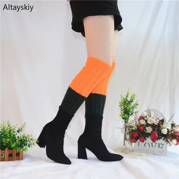 

Leg Warmers Women Patchwork Colorful Fluorescent Color Crochet Knitting Womens New Trendy Kawaii Cute Harajuku Thicker Leisure
