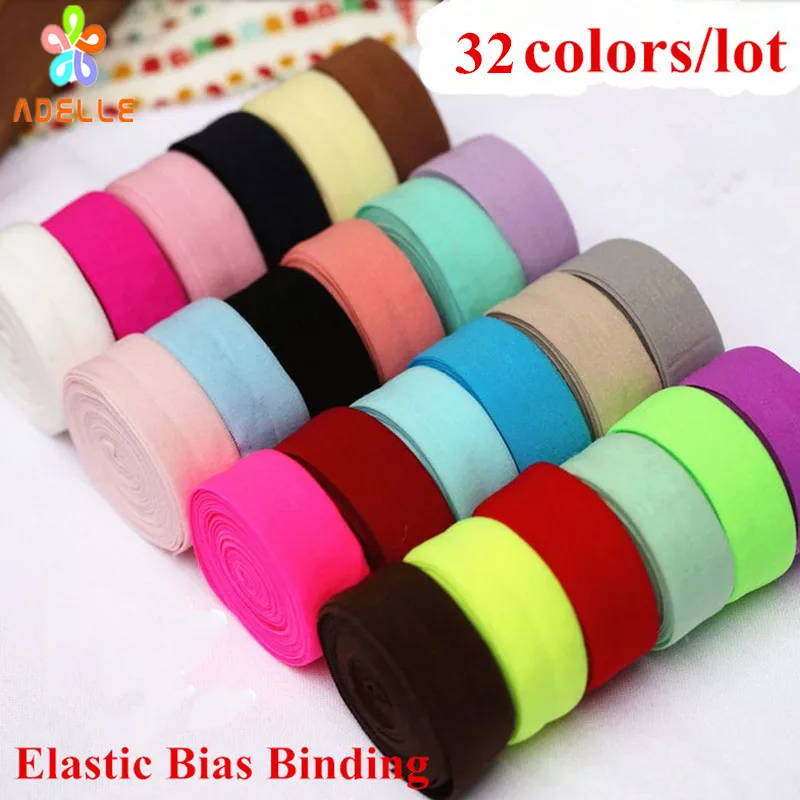 

32 colors/lot Spandex Bias Binding 20mm*32m Elastic trim tape 0.6'' clothes hat craft patchwork seam underwear free shipping