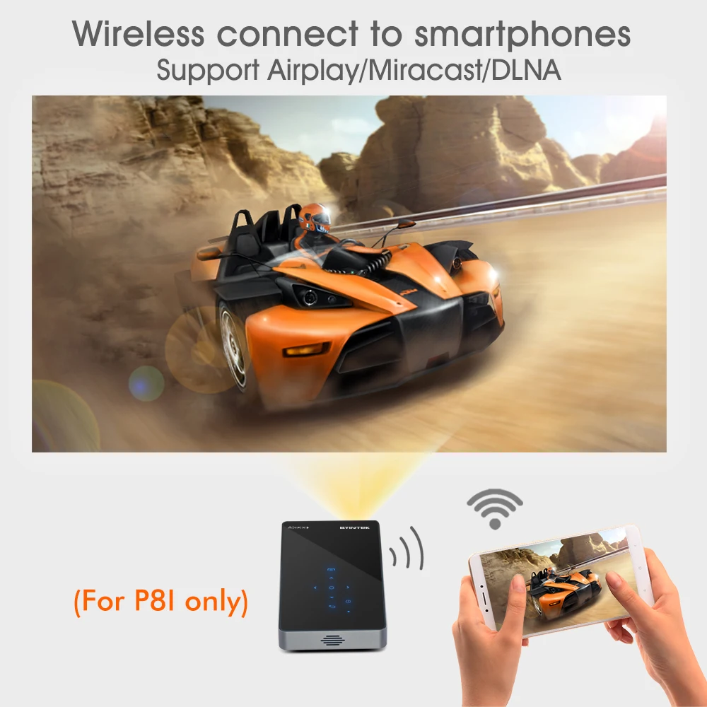 BYINTEK OVNI P8I Android 7,1 OS Pico bolsillo HD portátil láser Micro WIFI Bluetooth Mini LED, proyector DLP con batería - 4