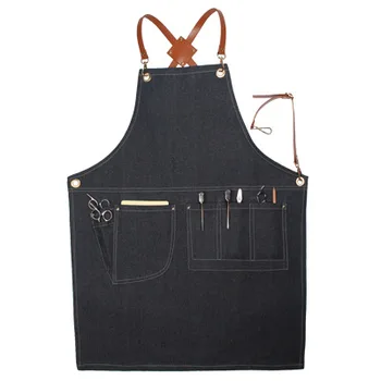 

Aprons Denim Leather Simple Uniform Unisex Adult Jeans Aprons for Woman Men Western cafe Barber Bartender BBQ Chef Practical