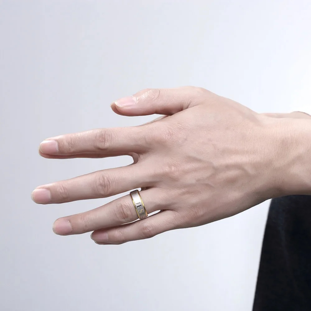 Модные золотые Цвет письмо Нержавеющая сталь Для мужчин Кольца начесом простота