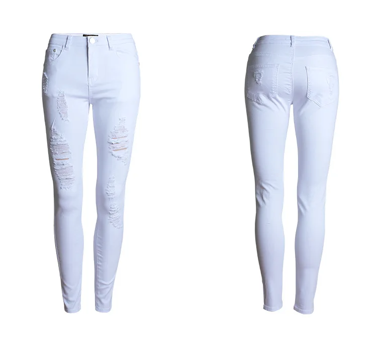 Белые джинсы, женские модные обтягивающие джинсы, уличная одежда, рваные джинсы с высокой талией, для отдыха, узкие брюки с эффектом пуш-ап, Mujer