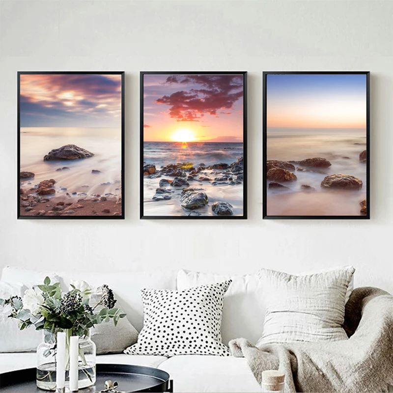

Modern Home Wall Art Decoration Frameless Modular Canvas Painting Picture HD Print Painting Ocean Sunset Beach Seascape Picture