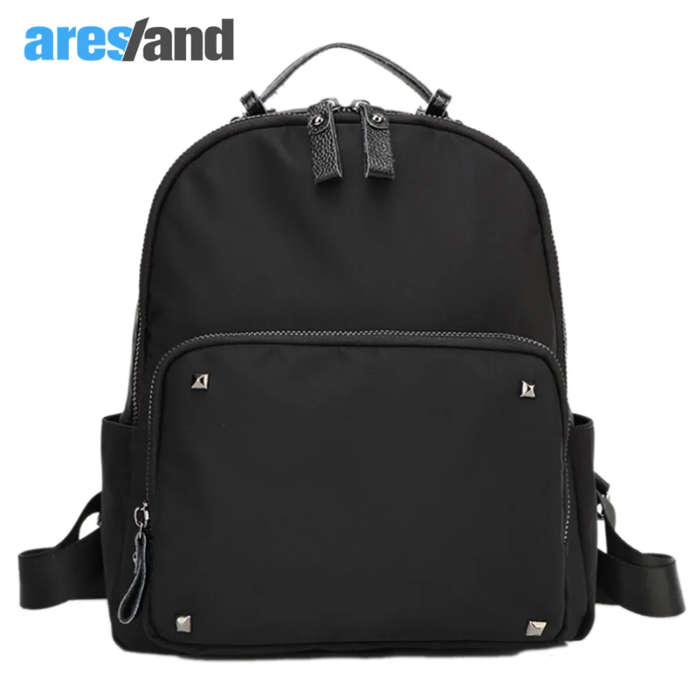 

Aresland Water Repellency Oxford Fabric Backpack Rivets Shoulders Bag for Teenagers Man Back Bag Women Backpack Black Unisex