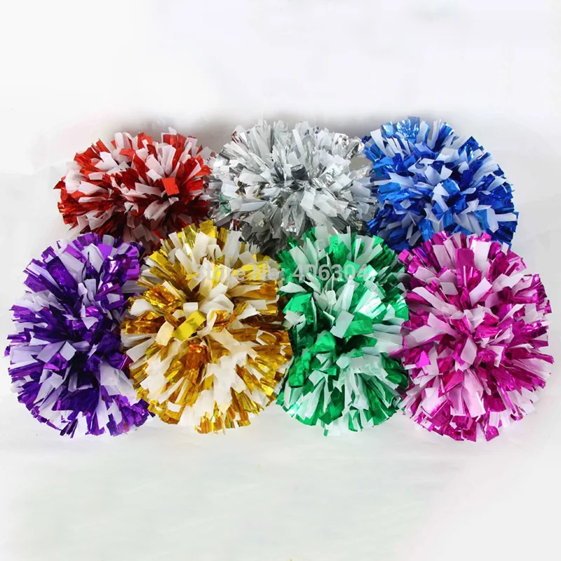 

Free Shipping.130g,Cheering cheerleader metallic pompom white plastic pom pom with baton handle,Pom Pom,Cheerleading products