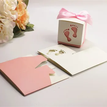 

100pcs Feet Shape Chocolate Wrapping Candy Gift Box Kids Party Boite Dragees De Mariage Wedding Favor Gift Packaging with Ribbon