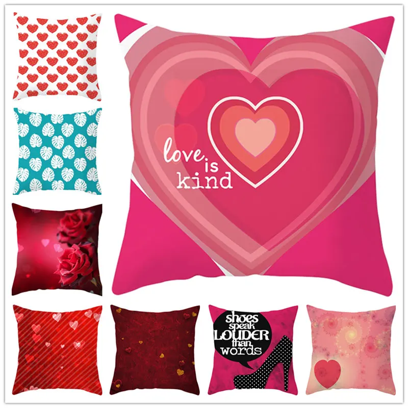 

45*45cm Pillow Cover Polyester Peach Skin Rose Red Heart Cushion Office Nap Throw Pillow Case Seat Chair Cushion Cover