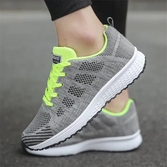 Cov poj niam xws li khau zam Breathable Mesh Taug kev Vulcanized Nkawm khau Poj niam Dawb Sneakers Cov poj niam Tenis Feminino Gym Khau Kev Ua Si 4