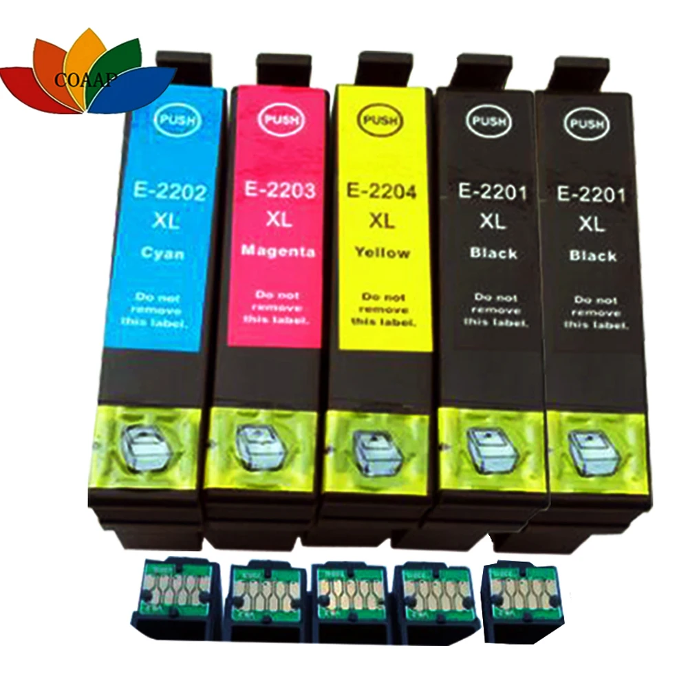 

5 Pack Compatible Epson 220 T220XL High Yield Ink For Expression XP-320 XP-420 XP-424 WorkForce 2630 2650 2660 2760 Printer