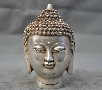 

Copper Brass Home Metal Crafts Tibet Tibetan Buddhism White Copper Shakyamuni Buddha Head Bust Statue Figurine