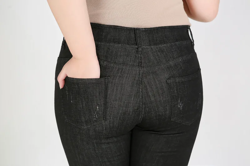 TUHAO 10XL 9XL 8XL 7XL женские джинсы размера плюс, повседневные летние брюки с высокой талией, эластичные джинсовые брюки для женщин, синие, черные LX58