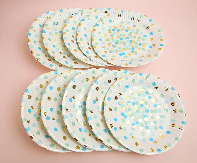 FANLUS Value Pack Cupcake Toppers Picks- Various Themes (7 inch Party paper plate with Gold Foil 10 PCS Stars& Sparkles Theme) (6)