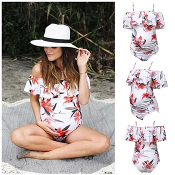 

M-3XL Maternity Tankini Women Off Shoulder Swimwear Swimsuit Bikini Halter Pregnant Large Size