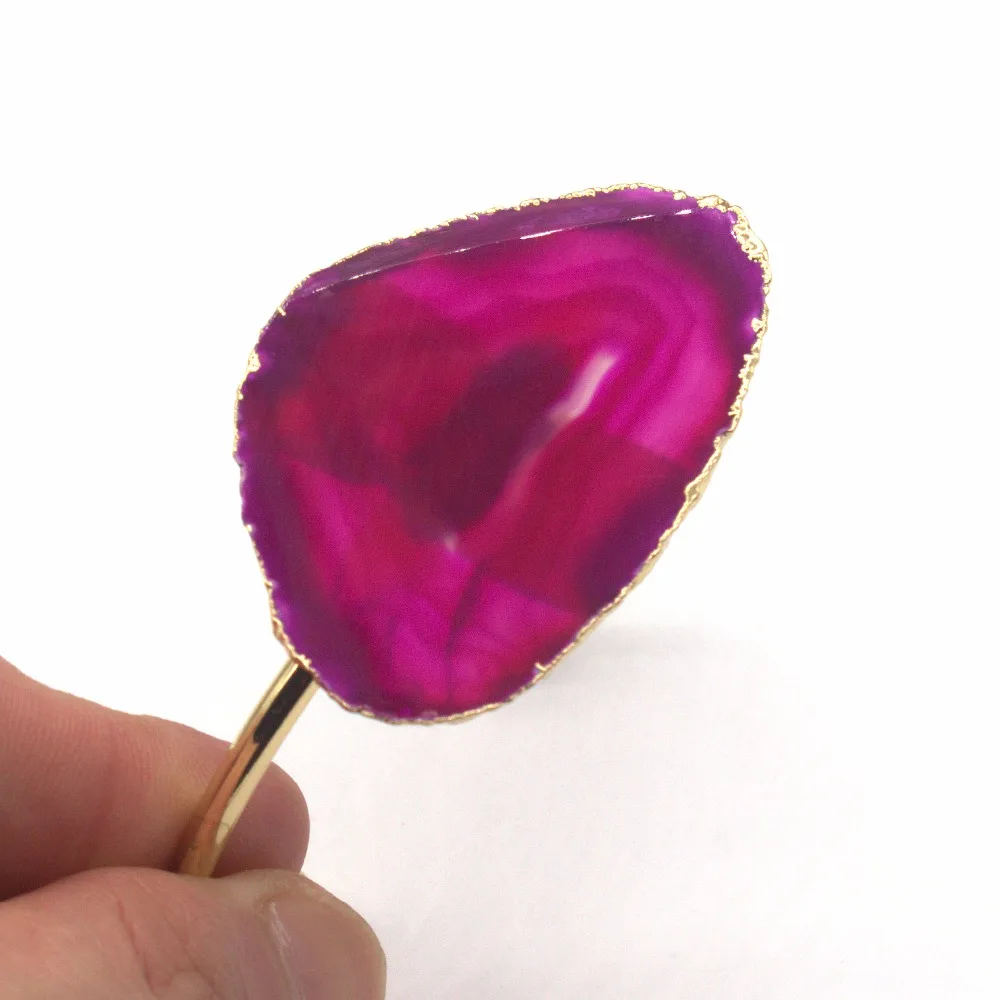 

100-Unique 1 Pcs Trendy Light Yellow Gold Color Irregular Shape Rose Red Agates Bangles For Women Charm Jewelry