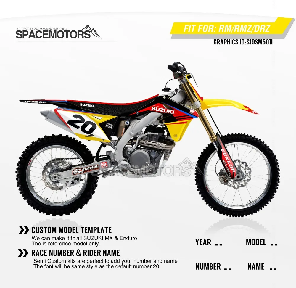 MotoSpace команда Графика Фоны наклейки 3m наклейки на заказ для SUZUKI RMZ250 04-18 RMZ450 08-17 RM125/250 03-08 011