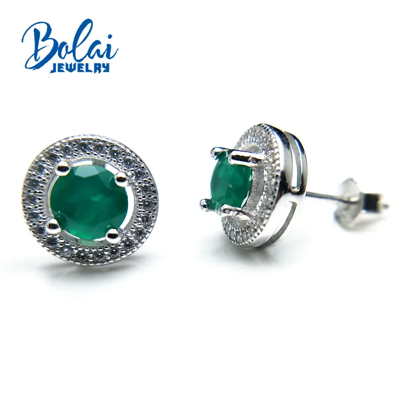 Bolaijewelry натуральный зеленый агат камень в 925 Серебряный сладкий серьги для женщин