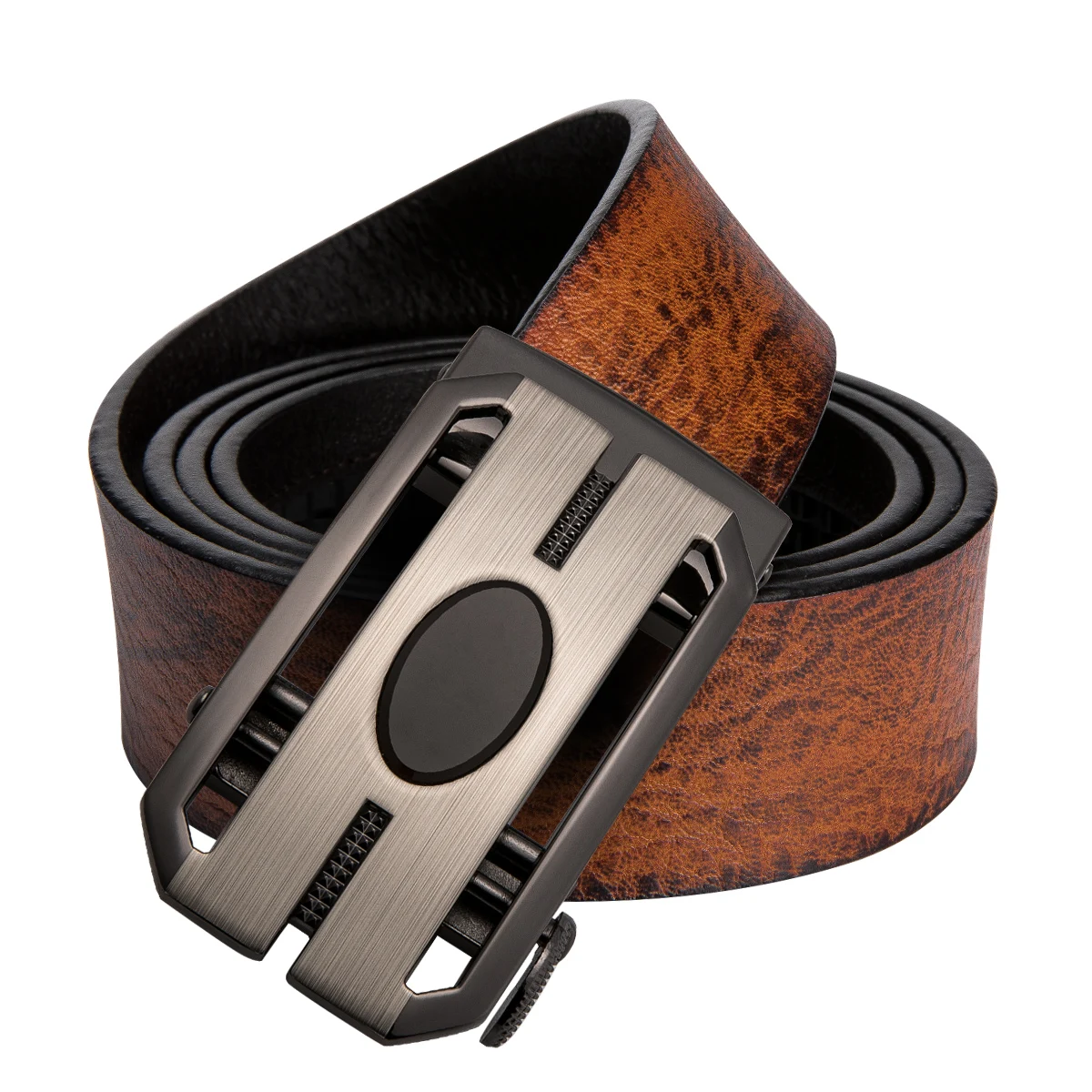 Hi Tie Casual Designer Alloy Buckle Leather Belt Men Jeans Luxury Brown