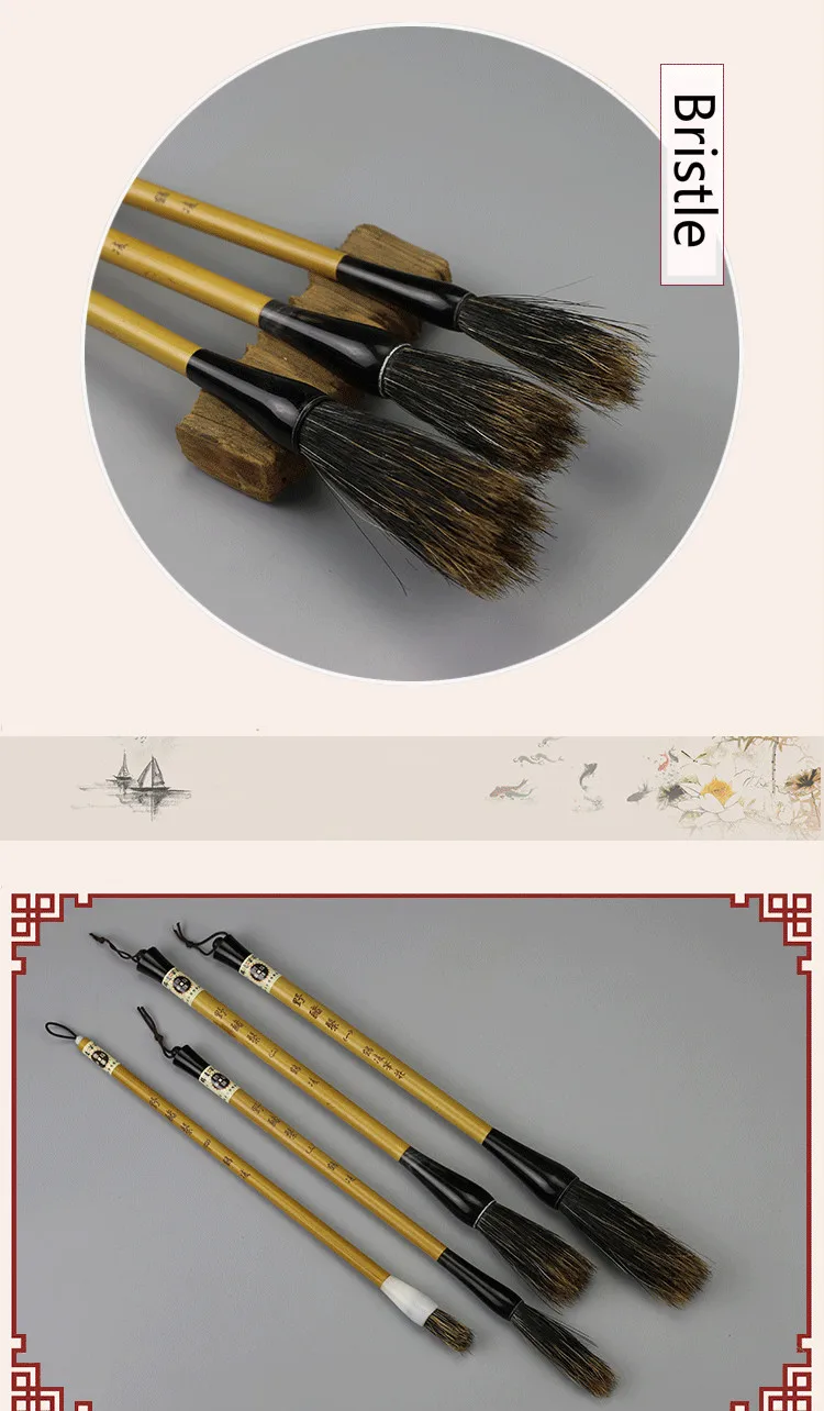 Bristle Brush Pen Chinese Traditional Calligraphy Brush Pen Landscape Painting Watercolor Large Regular Script Bristle Brush Pen