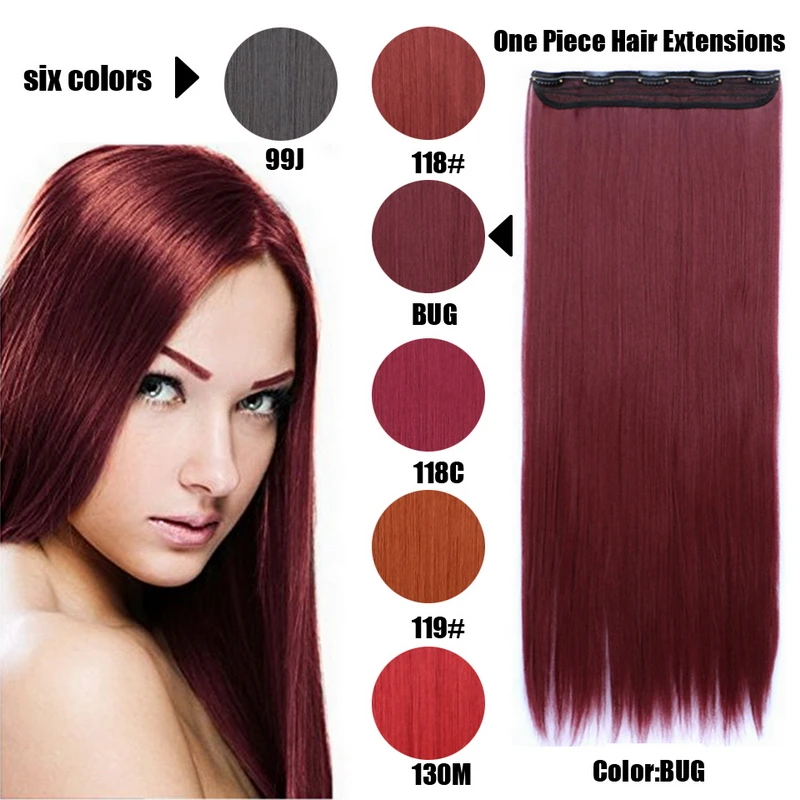 Synthetic Clip In Hair Extensions Heat Resistant Natural Fashion Straight Red Auburn Hairpieces For Women 6 Colors 24inch 120g