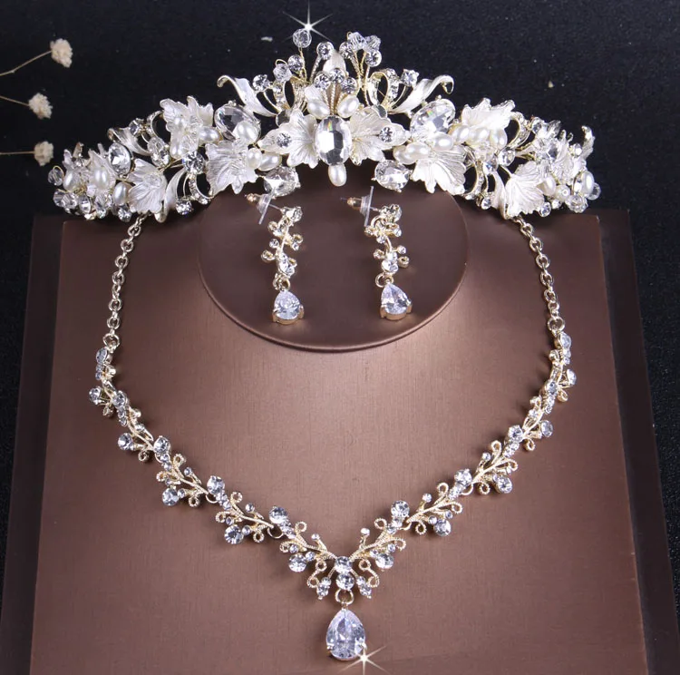 Bridal Jewelry Sets Crystal Jewelry Sets Baroque Vintage Pearl Necklace Earring Tiara Crown