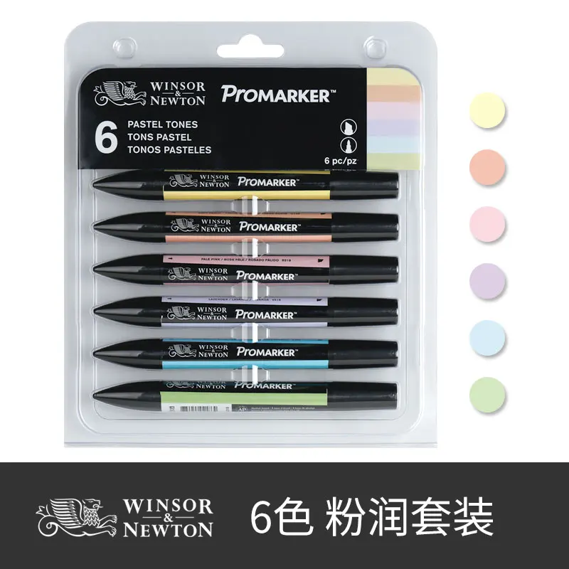 WINSOR&NEWTON Professional Marker Pen 6/12 Colors Double-side(round toe and oblique) Drawing Design Marker Pen Art Supplies - Цвет: 6 colors
