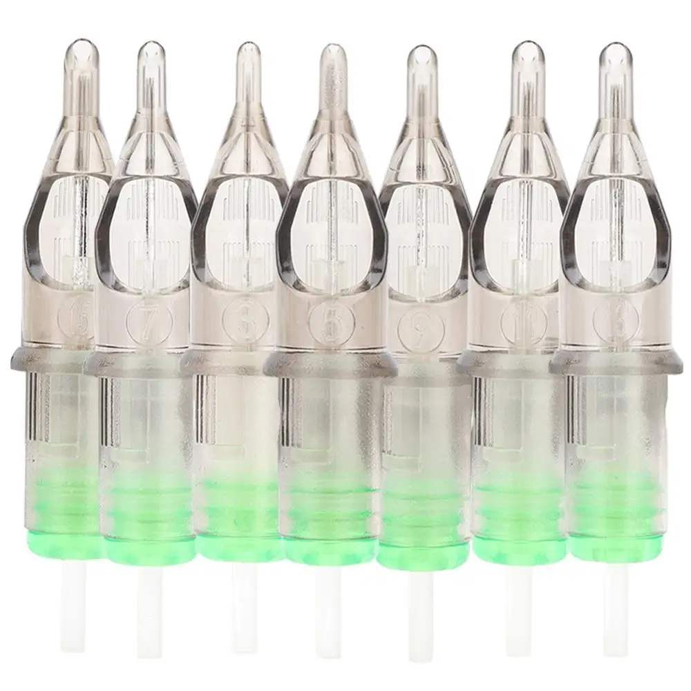 New 50pcs 0.35MM Disposable Tattoo Cartridge Needles Semi Permanent Makeup Eyebrow Lip Tattoo Pen Microblading Supplies RS Green