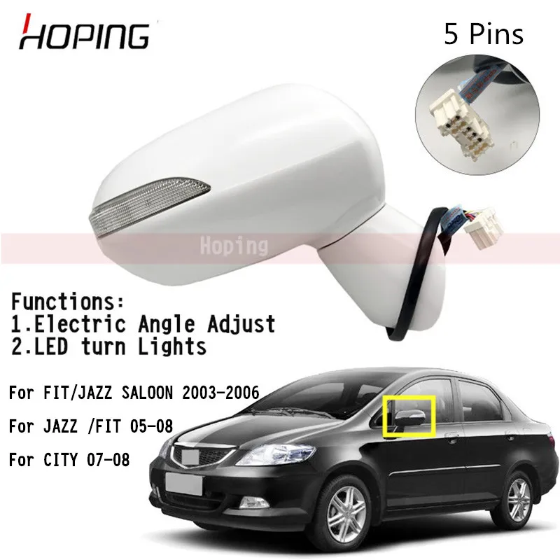 Внешнее зеркало заднего вида боковое зеркало для HONDA FIT JAZZ 2005-2008 City 2007-2008 5 контактов Электрическая регулировка угла+ светодиодный светильник