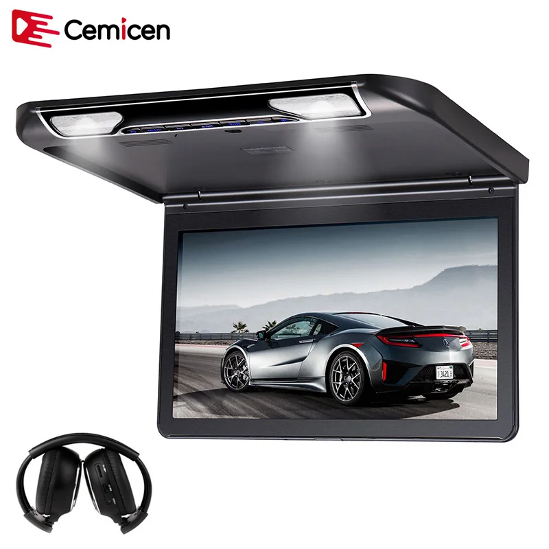 

Cemicen 13.3 Inch Car Ceiling Flip Down Roof Mount Monitor with Full 1920*1080 Screen MP5 Player HDMI USB SD IR FM Transmitter