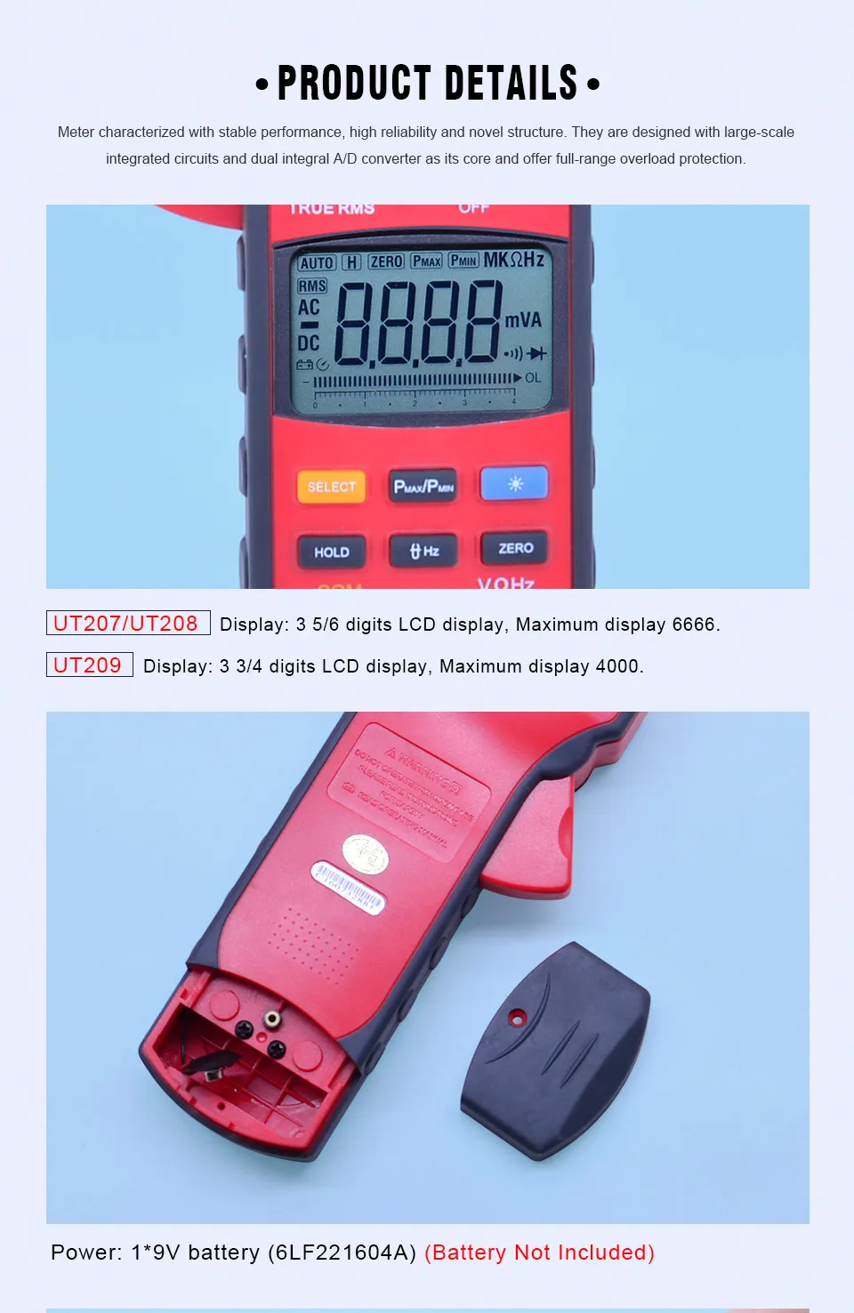 UNI-T UT207/UT208/UT209 промышленности Цифровые токоизмерительные клещи 1000A 600 V True RMS Авто Диапазон токоизмерительные клещи переменного тока Амперметр Вольтметр