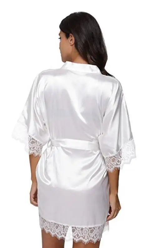 Plus Size Lace Patchwork Bride Bridesmaids Robe Women Silk Wedding Party Kimono Robes Nightgown Sleepwear