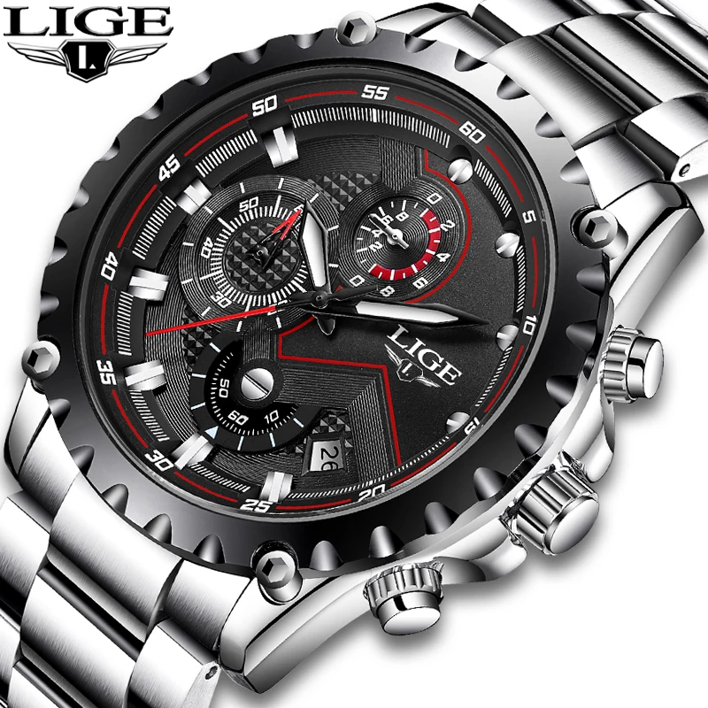 

LIGE Top Luxury Brand Men Fashion Sport Quartz Clock Mens Watches Full Steel Business Waterproof Clock Relogio Masculino
