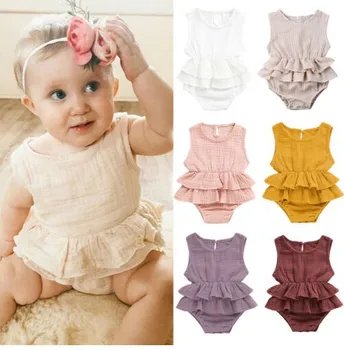

Newborn Baby Girl Bodysuit infant Summer Linen Ruffles onesie Baby Girl solid bodysuits Baby Girl Clothes New Born Costume
