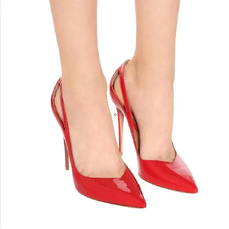 

Hot Fashion Sexy Part Red Patent Leather Pointed Toe Shoe Slip-On Thin Heels Women's Shoes Shallow Ladies Pumps