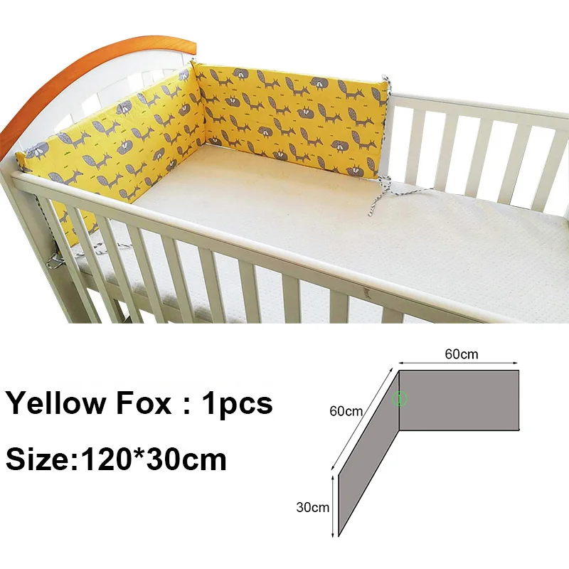 Yellow Fox 1pcs Детские мягкие бортики для кровати из хлопка, детская защита для кроватки, бамперы для детской кроватки с мультипликационным рисунком, в кроватку для новорожденных, многоцветная детская кроватка, бампер - Цвет: Yellow Fox 1pcs