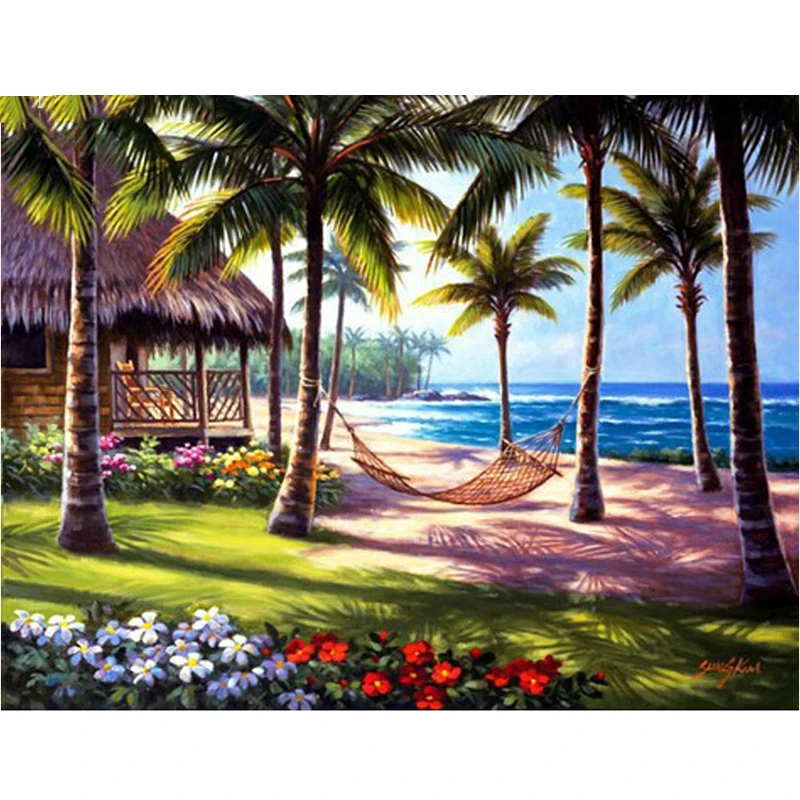 5D Full Diy diamond painting mosaic handmade Summer beach landscape cross stitch square diamond sets Diamond embroidery