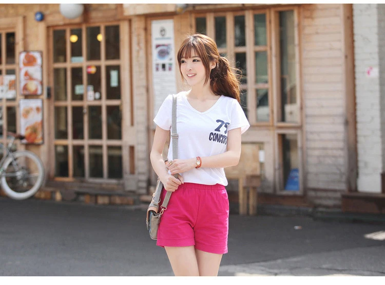 New Korean version of the shorts Ms. Summer Waist Loose Large fat MM Wide leg Large size Sports Casual Student Candy colors (19)