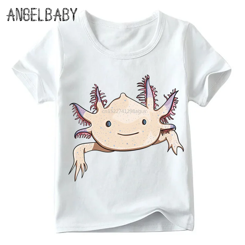 Модные милые розовые детские футболки с принтом Axolotl летние топы короткими