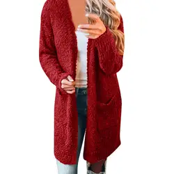 Для женщин зимние теплые с капюшоном свитер, пальто, кардиган однотонная Верхняя одежда Куртка длинным рукавом Повседневная женская