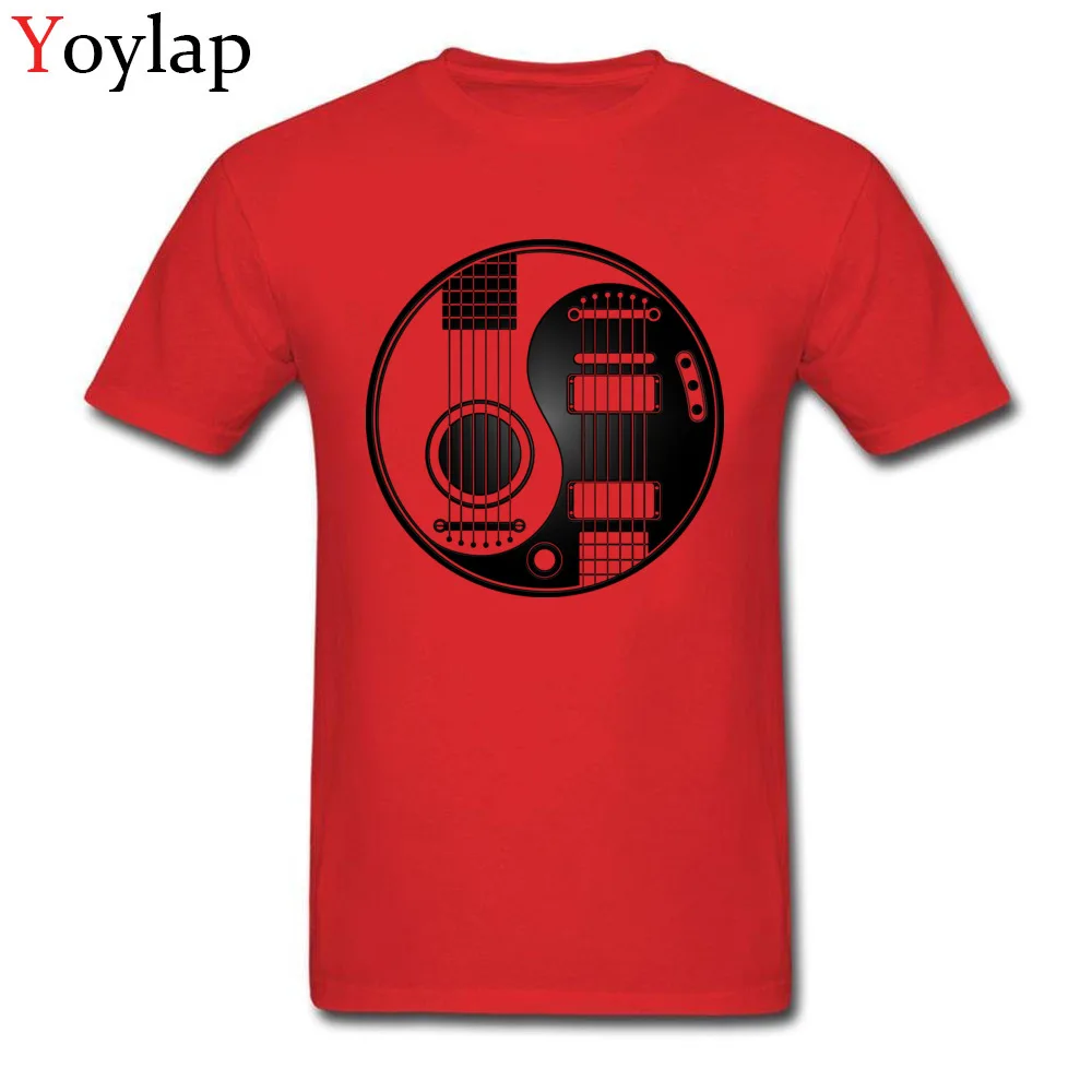 Printing T Shirt Funky Round Neck Acoustic Electric Guitars Yin Yang Cotton Fabric Boy Tops Shirt Casual Short Sleeve Clothing Shirt red